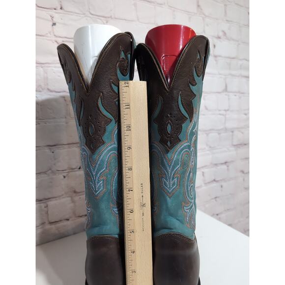 Justin Boots Style L2696 Brown And Teal Leather Cowgirl Western Women Size 6.5 - Picture 7 of 16